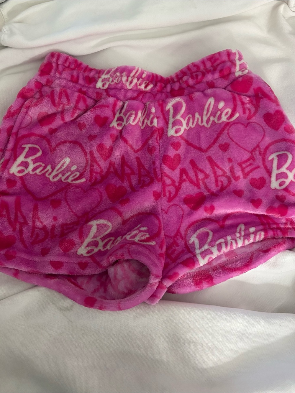 Barbie Hot Pink Fleece Logo Heart Shorts